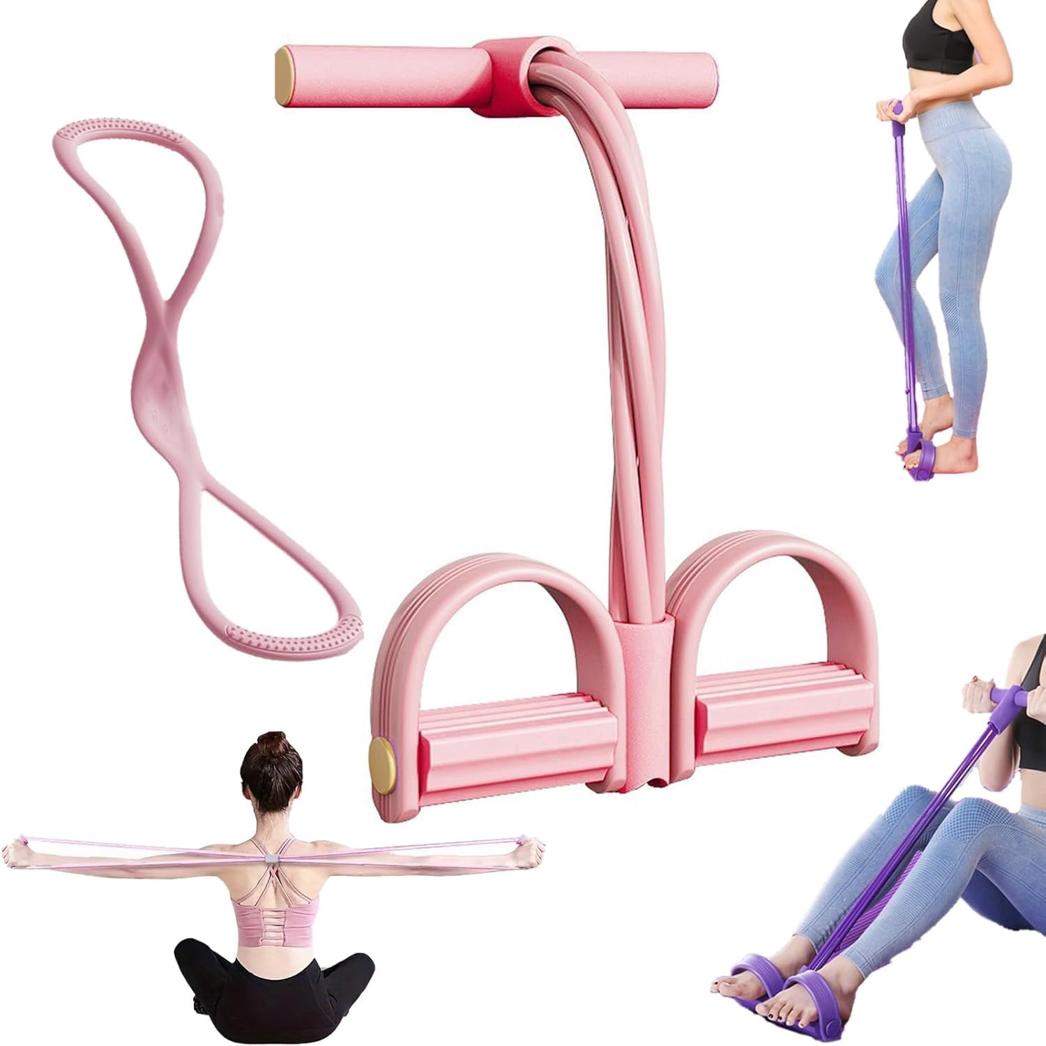 Multifunctional Tension Cor, Comes with a Figure 8 Exercise Bands Upgrade 8 Tube Foot Pedal Resistance Band with Handle Thick Latex Material