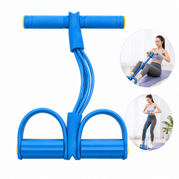 Multifunctional Tension Cord, 4-Tube Elastic Exercise Band with Handle, Foot Pedal Puller for Home Workout