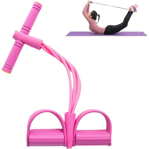 Multifunctional Tension Cord with Foot Pedal & Handle - 4-Tube Elastic Resistance Band for Abdomen, Waist, Arm, and Leg Training, Portable Home Gym Equipment for Women, Yoga, Pilates