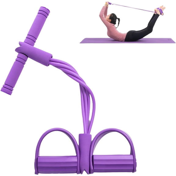 Multifunctional Tension Cord with Foot Pedal & Handle - 4-Tube Elastic Resistance Band for Abdomen, Waist, Arm, and Leg Training, Portable Home Gym Equipment for Women, Yoga, Pilates