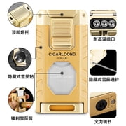 Multifunctional Three-Fire Straight Cigar Lighter With V-Shaped Cigar Cutter Portable Five-In-One Lighter Wholesale