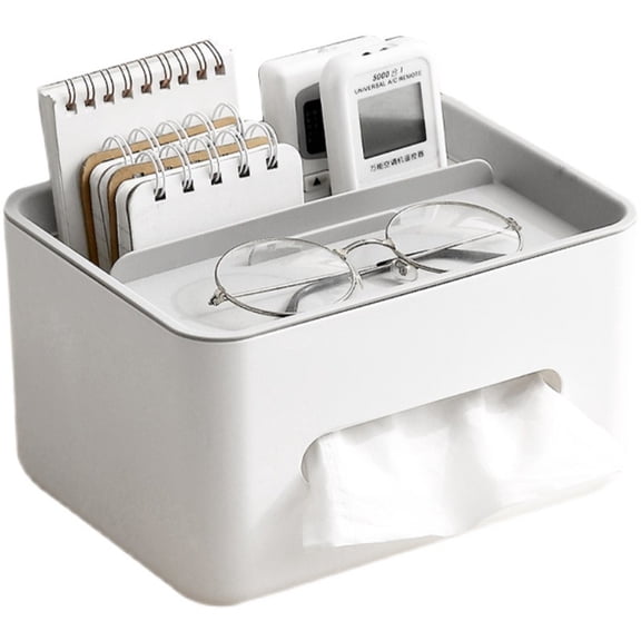 Multifunctional Tissue Box Cover | ABS Material Rectangular Tissue Holder with Storage Compartments for Remote Control & Office Supplies | Desk Organizer for Home & Office Use