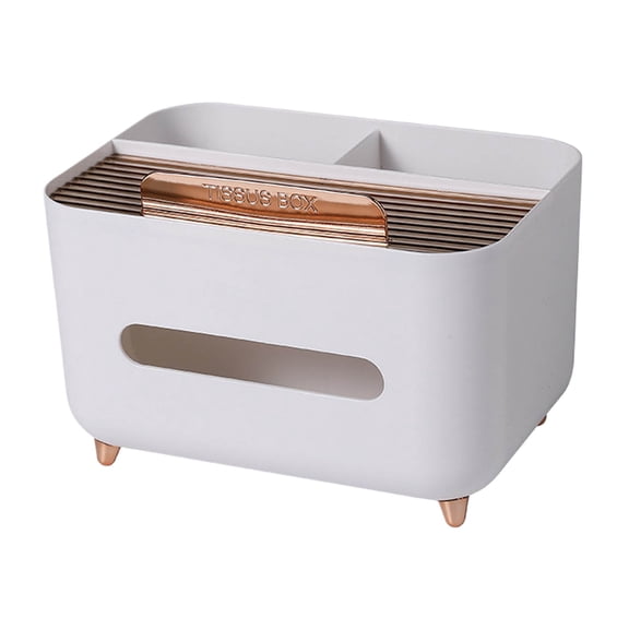 Multifunctional Tissue Box Organizer with Storage Compartments, 8.3x5.9x5.1 Inch Rectangular Plastic Tissue Holder for Remote Control & Small Items
