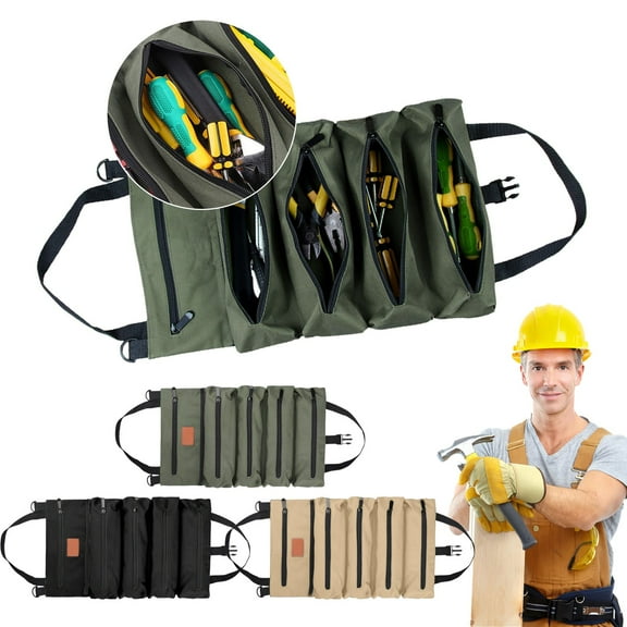 Multifunctional Tool Bag Organizer for Car Mechanics Electricians Outdoor Enthusiasts | 5 Zippered Compartments | Heavy-Duty Fabric | Portable Handheld Gear Case | 18.5x11x1.1 in | 1 Pack