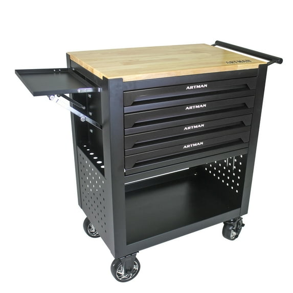 Multifunctional Tool Cart with 4 Wheels and 4 Drawers, Rolling Tool Chest Trolley with Adjustable Shelf
