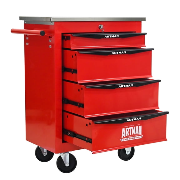 Multifunctional Tool Chest Cart w/ 4-Drawer&Wheels,Heavy Duty Metal Utility Cart