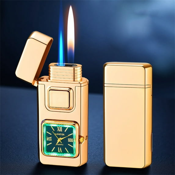 Multifunctional Torch Lighter Refillable Butane Gas • Intelligent Watch Style Windproof Jet Flame • Transparent Fuel Window, Alloy, Portable Outdoor Kitchen Use