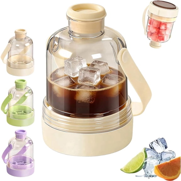 Multifunctional Transparent Water Bottle Ice Maker with Ice Tray, 2 in 1 Ices Makers Cup with Ices Cube Molds, Portable Touch-free Iced Maker for Travel Gym, Home, Office(White)