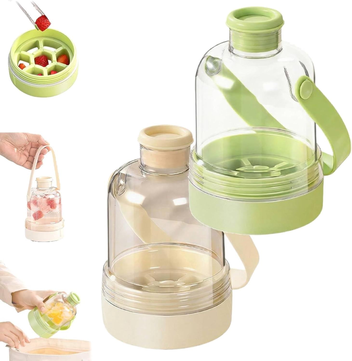 Multifunctional Transparent Water Bottle Ice Maker with ice Tray, 2026 New 2 in 1 Ice Cube Water Bottle with Handle, Portable Ices Ball Maker Iced Cup for Outdoor Travel Gym Home (Green+White)
