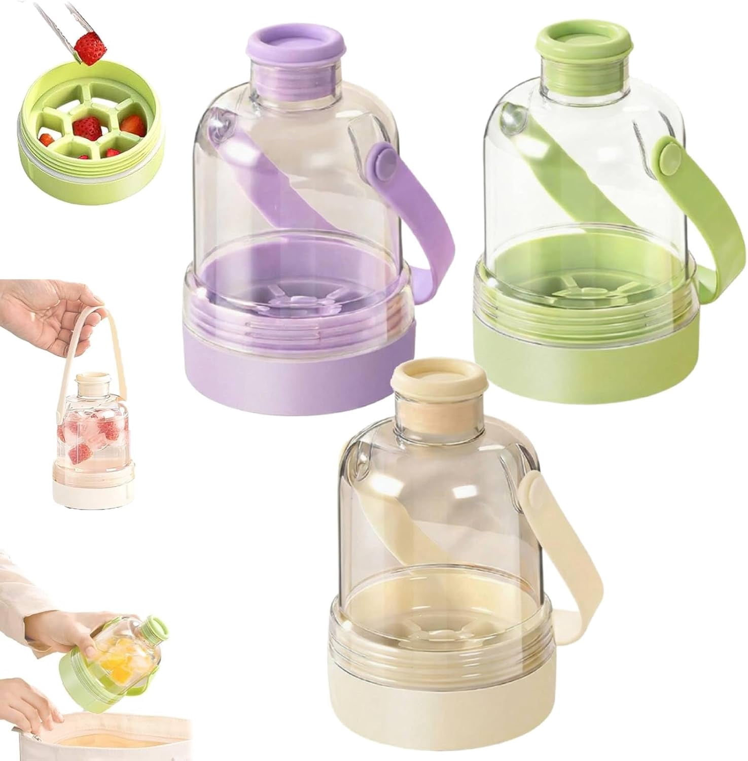 Multifunctional Transparent Water Bottle Ice Maker with ice Tray, 2026 New 2 in 1 Ice Cube Water Bottle with Handle, Portable Ices Ball Maker Iced Cup for Outdoor Travel Gym Home (3pcs)