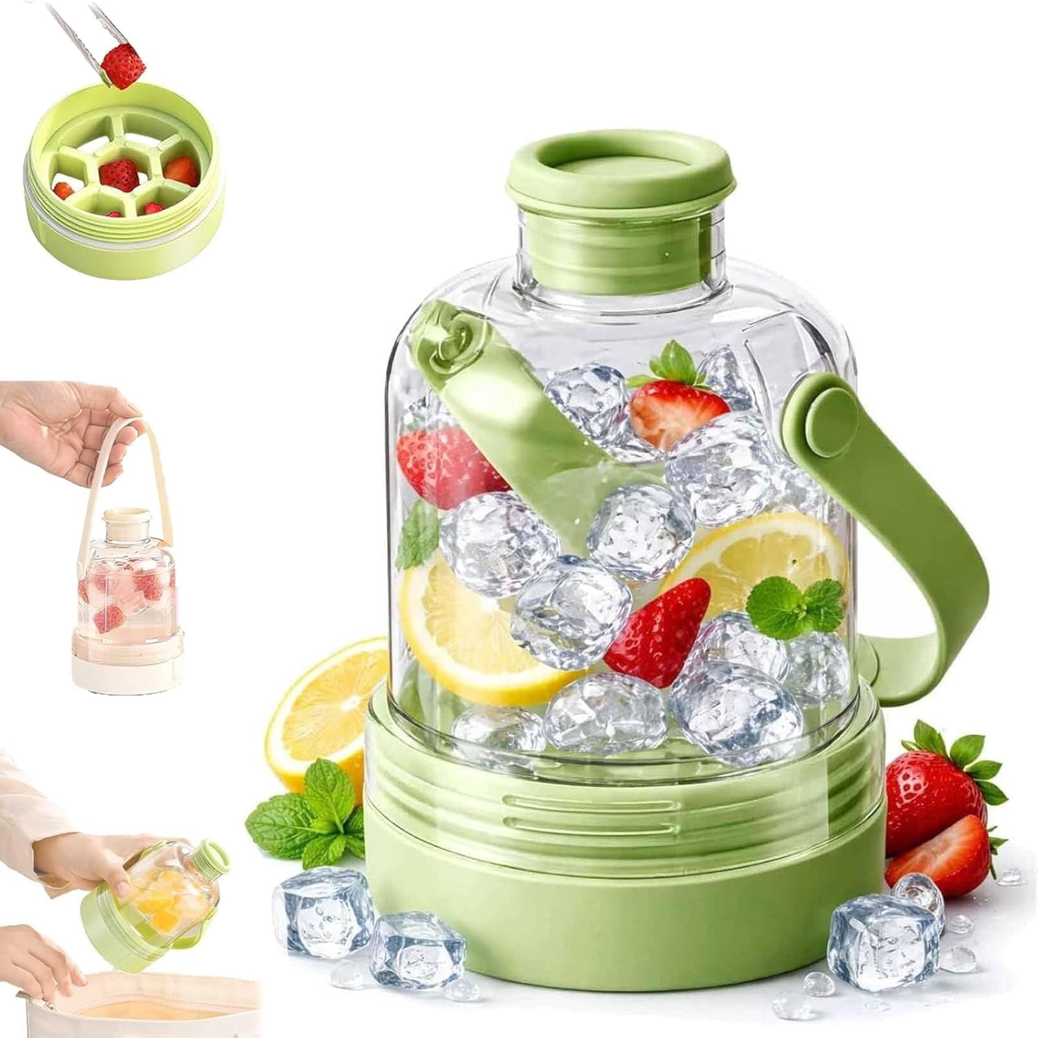 Multifunctional Transparent Water Bottle Ice Maker with ice Tray, 2026 New 2 in 1 Ice Cube Water Bottle with Handle, Portable Ices Ball Maker Iced Cup for Outdoor Travel Gym Home (Green)