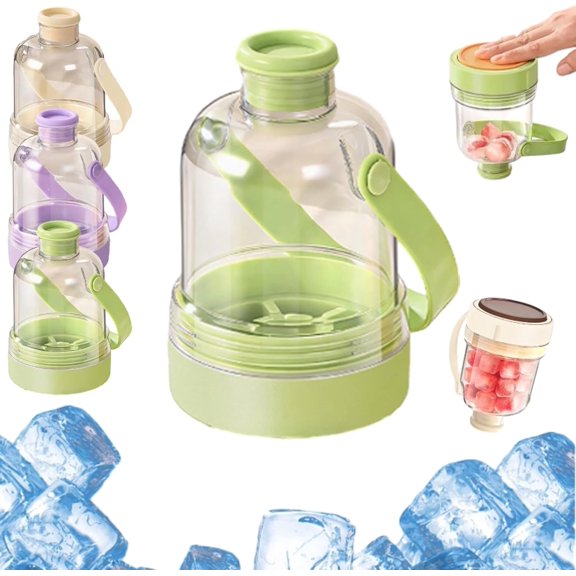 Multifunctional Transparent Water Bottle Ice Maker with Ice Tray, 2 in 1 Ices Makers Cup with Ices Cube Molds, for Outdoor Travel (Green)