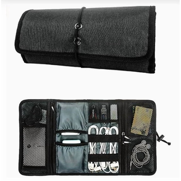 Multifunctional Travel Storage Bag Set for Cables and Headphones Compact Roll-Up Tech Organizer for Backpack Suitcase Laptop Bag