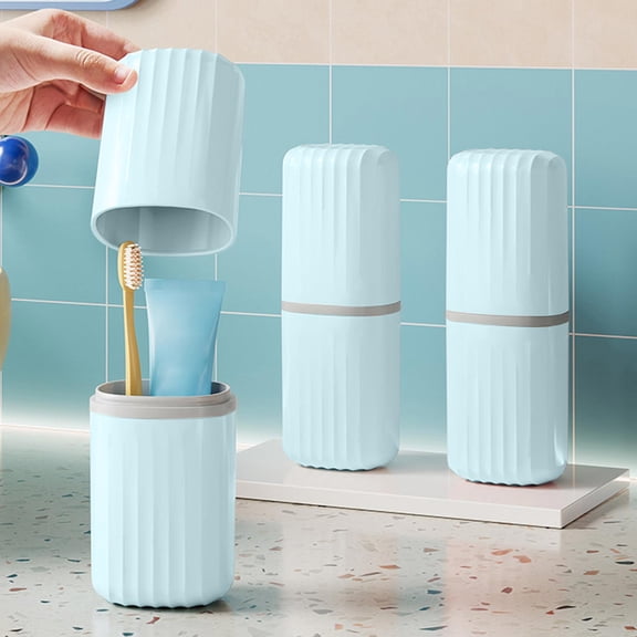 Multifunctional Travel Toothbrush Case with Cup, ZzCityTK Portable Toothbrush Holder for Family of Four, Compact Storage Container for Camping Business Trip Gym Hotel, Green