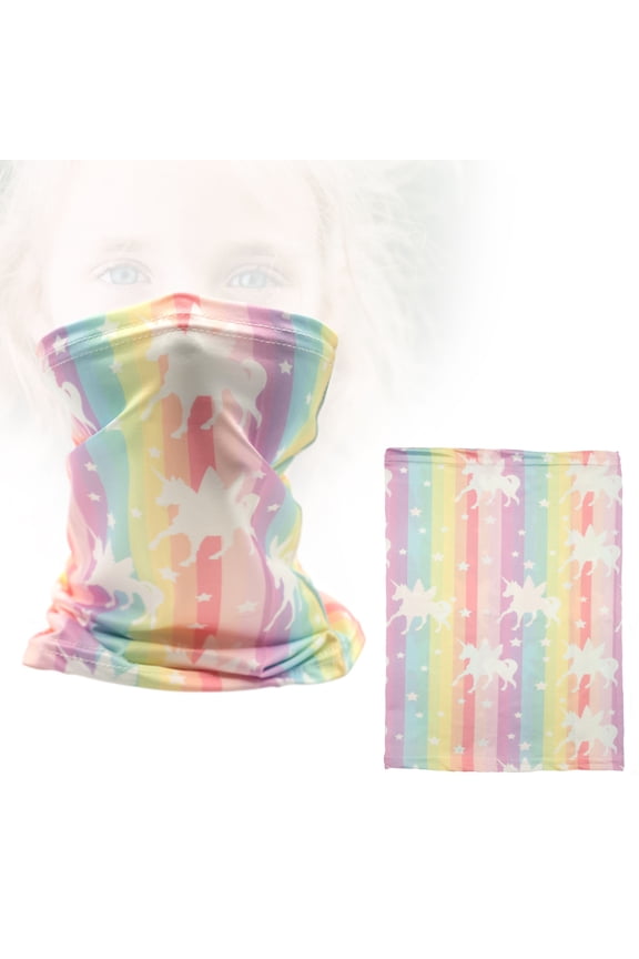 Multifunctional Tube Bandana Headband Face Mask Mouth Protective Cover For Kids Children, Rainbow Unicorn