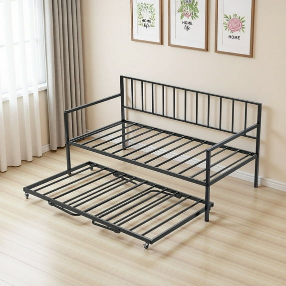 Multifunctional Twin Size Daybed with Storage Trundle, Built-in USB Charging Station, Adjustable LED Lighting, and Steel Frame