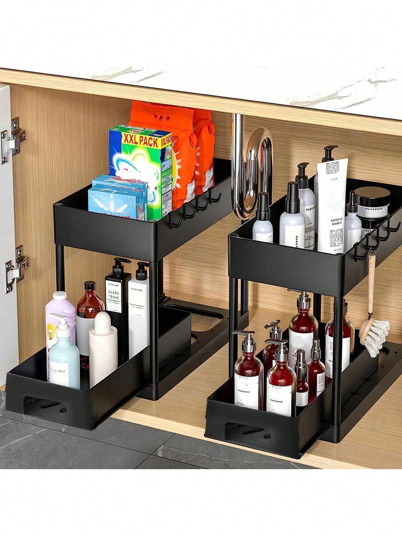 APPENIN WINTER PARK CORP 2 Set Under Sink Cabinet Organizer, 2 Tier Storage Under Cabinet Bathroom Under Sink Organizers And Storage Black Under Sink Storage For Bathroom Kitchen