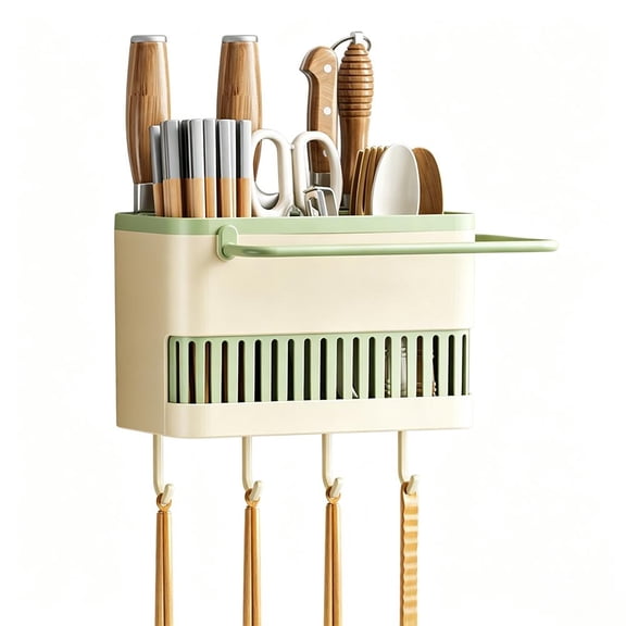Multifunctional Utensil Caddy - Wall Mount or Countertop Cutlery Holder, Removable Dividers with Pull Out Water Tray, Kitchen Organizer 8.0 x 4.4 x 4.9 Inch