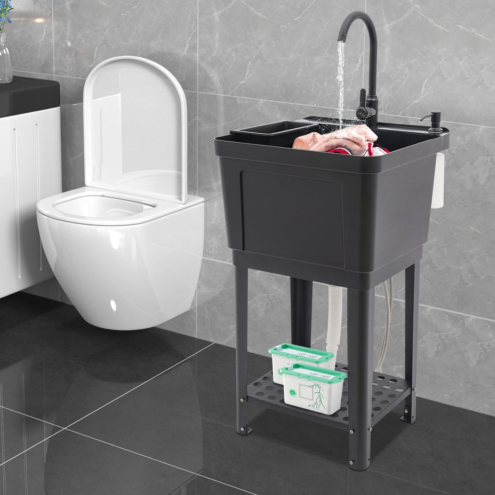 Multifunctional Utility Sink with Storage, Perfect for Laundry Room, Garage, or Basement