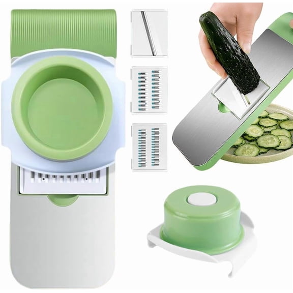 Multifunctional Vegetable Chopper & Mandoline Slicer, Stainless Steel Cutter with Hand Guard. Adjustable Food Slicer for Potato, Onion, Garlic & Cheese Grater