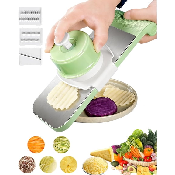 Multifunctional Vegetable Cutter | Mandoline Slicer with Slide-On Hand Guard & Food Holder, Adjustable Chopper for Potato, Onion, Garlic & Cheese