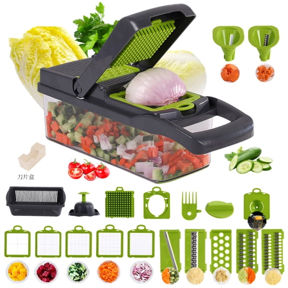 Multifunctional Vegetable Cutter Slicer Grater Fruit Shredder Drain Potato Chopper French Fries Maker Home Tool Kitchen Gadgets 22 pcs (White)