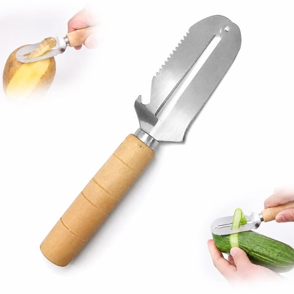 Multifunctional Vegetable Peeler, 2026 New 3-in-1 Stainless Steel Peelers with Wooden Handle and Bottle Opener,Heavy Duty Potato Veggie Peeler,Kitchen Gadgets Tool for Fruit Pumpkin Peeling