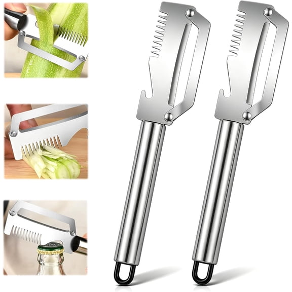 Multifunctional Vegetable Peeler, 4-in-1 Peelers For Kitchen with Bottle Opener, Sharp Stainless Steel Swivel Blade, Wooden Handle, For Vegetables or Fruits that Need to Be Peeled 2PCS