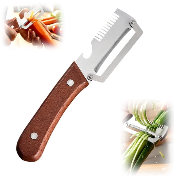 Multifunctional Vegetable Peeler for Kitchen, 2026 2 in 1 Stainless Steel Blade with Wooden Handle & Bottle Opener, Ultra-Sharp Fruit & Vegetable Tool(1pc)