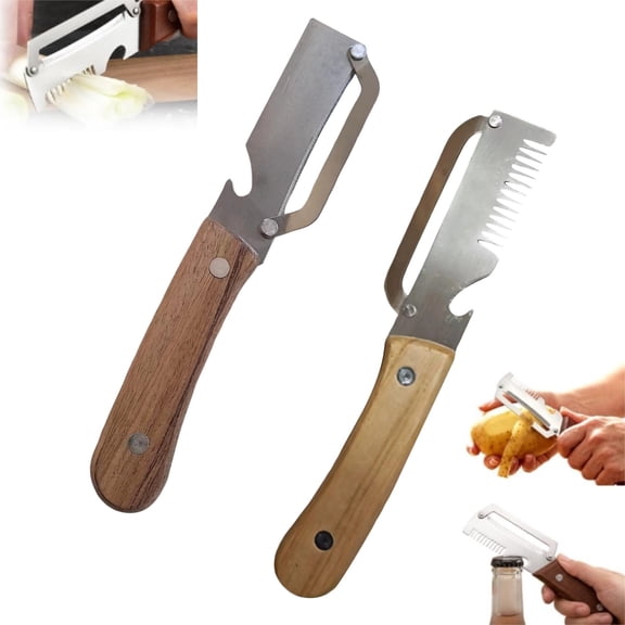 Multifunctional Vegetable Peeler for Kitchen, 2026 New 2 in 1 Stainless Steel Blade with Wooden Handle and Bottle Opener, Ultra-Sharp Kitchen Tool for Fruits and Vegetables