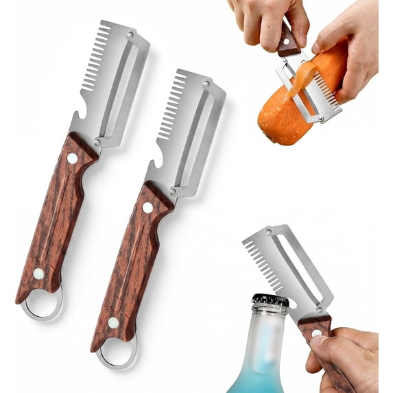 Multifunctional Vegetable Peeler for Kitchen – 2026 New Kitchen Multi-function Stainless Steel Peeler – Thickened Fruit Peeler with Wooden Handle for Shredding Scallions