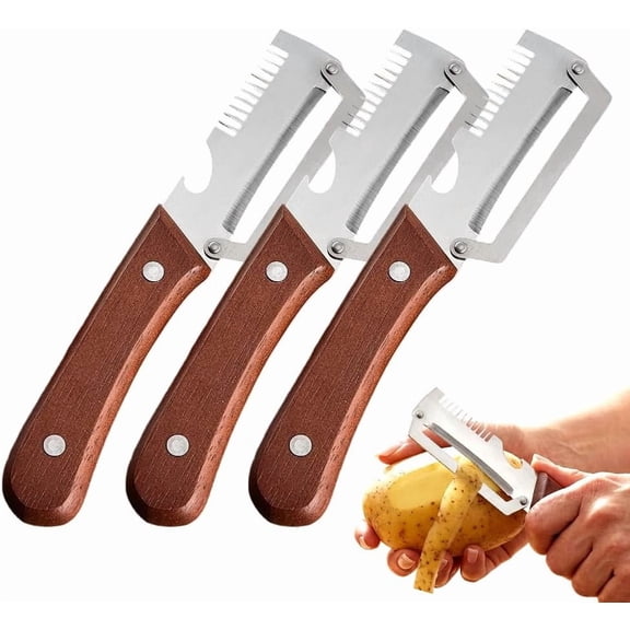 Multifunctional Vegetable Peeler for Kitchen, 2027 New 2 in 1 Stainless Steel Blade with Wooden Handle and Bottle Opener, Ultra-Sharp Kitchen Tool for Fruits and Vegetables