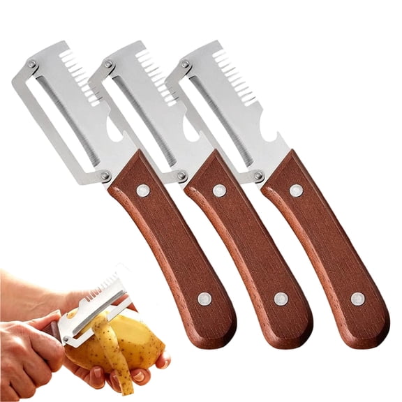 Multifunctional Vegetable Peeler,Kitchen Multi-Function Stainless Steel Thickened Fruit Peeler Knife With Wooden Handle,3-1 Hand Held Peeler,Tiktrove Vegetable Cutter,Vegetable Peeler Slicer