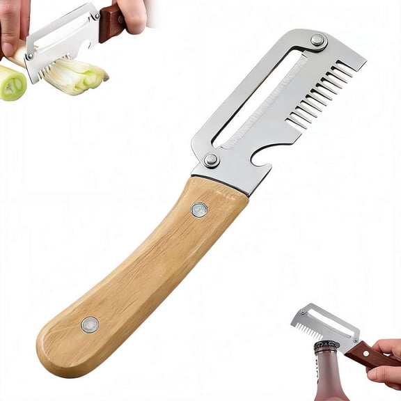 Multifunctional Vegetable Peeler, Stainless Steel Blade Peeler with Wooden Handle
