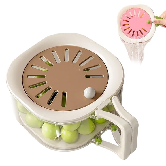 Multifunctional Vegetable Washing Basket with Strainer Lid Foldable Handle for Kitchen Fridge