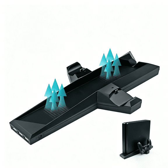 For Multifunctional Vertical Cooling Stand Compatible with PS4 PS4 Slim Black Dual Controller Charging Station 2 Cooling Fans 3 USB Ports Game Accessory