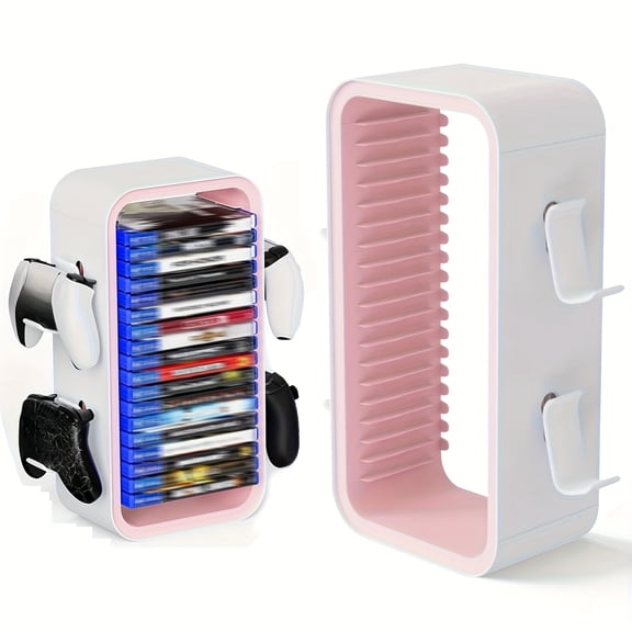 Multifunctional Video Game Storage Tower Organizer Compatible with Multiple Gaming Consoles, Includes Controller Stands and Disc Case Rack, Made of Durable ABS Material