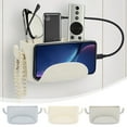 thumbnail image 1 of Multifunctional Wall Mount Organizer Shelf | No Nail Storage Rack | Phone Charging Stand | Remote Control Holder | Hooks for Keys, Towels, | Waterproof Plastic | 19x8x6.5cm |, 1 of 6