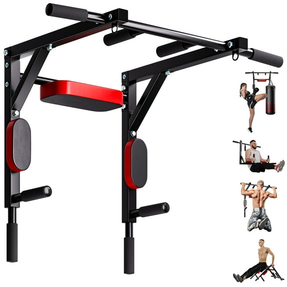 Multifunctional Wall Mounted Pull Up Bar Chin Up bar Dip Station for Indoor Home Gym Workout, Power Tower Set Training Equipment Fitness Dip Stand Supports to 440 Lbs