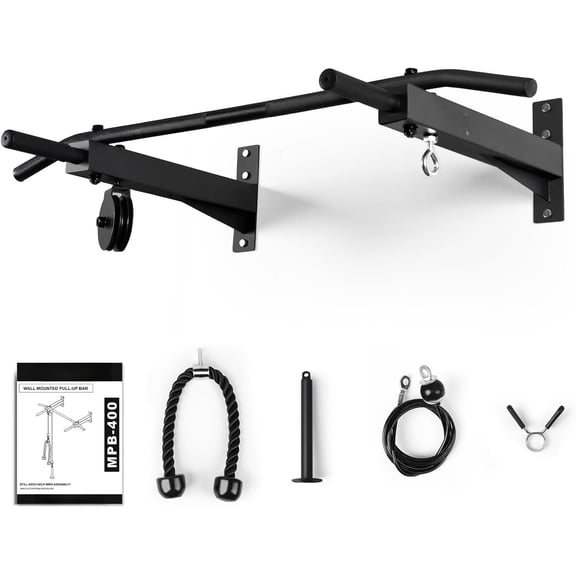 Multifunctional Wall Mounted Pull Up Bar with Pulley System, 48" and 16"/24" Multi-Grip Chin Up Bar,  Pulley Attachments Included,  for Upper  Workouts