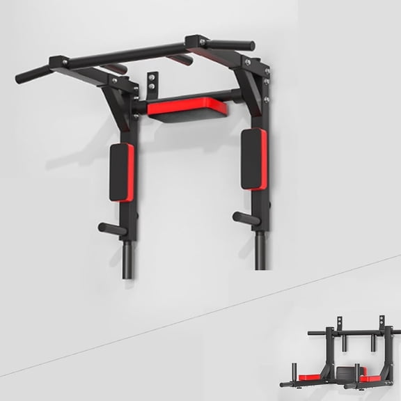 Multifunctional Wall Mounted Pull Up Bar, Chin Up Bar and Dip Station, Heavy Duty Steel Exercise Bar with Non-Slip Grips, 440 lb Capacity