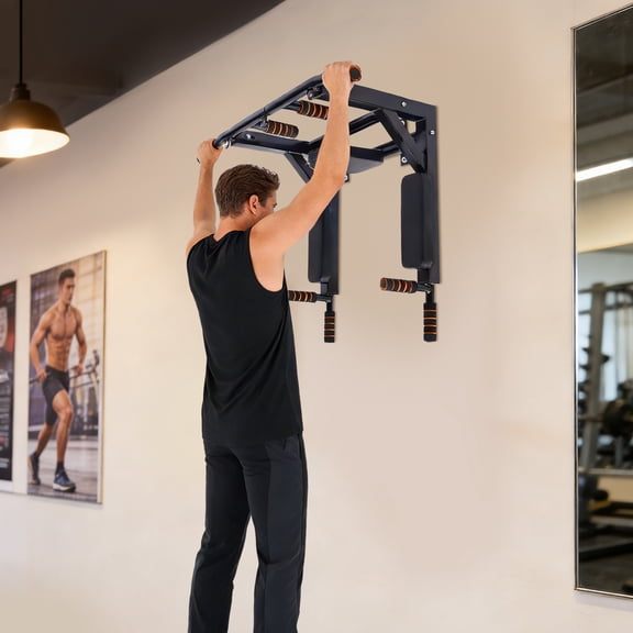 Multifunctional Wall Mounted Pull Up Chin Up Bar Dip Station Power Rack Black