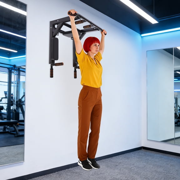Multifunctional Wall Mounted Pull Up Chin Up Bar Dip Station Power Rack Black