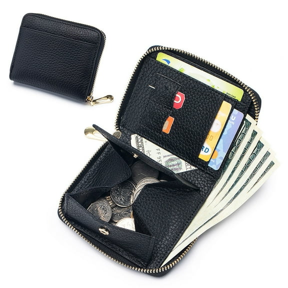 Multifunctional Wallet Black, Women's Wallet Rfid Blocking Mini Pocket Purse Card Holder Purse with Zipper Pocket Ladies Credit Card Holder, 1 Wallet