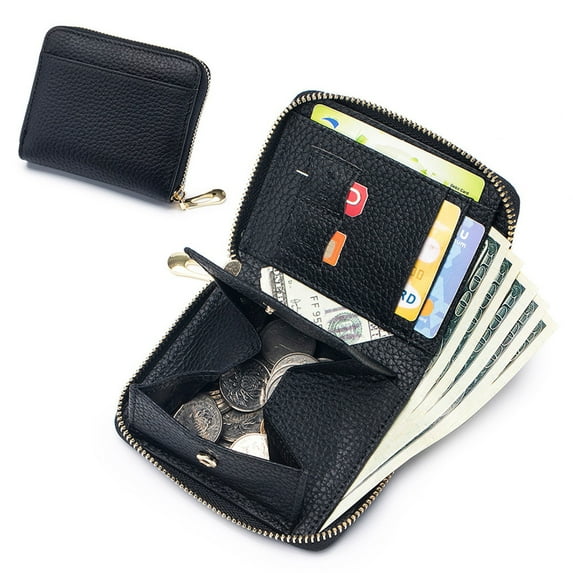 Multifunctional Wallet Black, Women's Wallet Rfid Blocking Mini Pocket Purse Card Holder Purse with Zipper Pocket Ladies Credit Card Holder, 1 Wallet