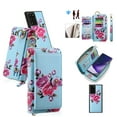 thumbnail image 1 of Multifunctional Wallet Case For Samsung Galaxy Note 20 with RFID Blocking Card Slots,Detachable Purse Soft PU Leather Magnetic Snap Hand Strap Zipper Pocket Cute Flower Case with Carabiners,Skyblue, 1 of 13