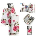 thumbnail image 1 of Multifunctional Wallet Case For Samsung Galaxy S22 Plus with RFID Blocking Card Slots,Detachable Purse Soft PU Leather Magnetic Snap Hand Strap Zipper Pocket Cute Flower Case with Carabiners,White, 1 of 13