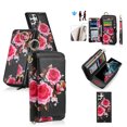 thumbnail image 1 of Multifunctional Wallet Case For Samsung Galaxy S24 Plus with RFID Blocking Card Slots,Detachable Purse Soft PU Leather Magnetic Snap Hand Strap Zipper Pocket Cute Flower Case with Carabiners,Black, 1 of 13