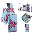thumbnail image 1 of Multifunctional Wallet Case For Samsung Galaxy S24 with RFID Blocking Card Slots,Detachable Purse Soft PU Leather Magnetic Snap Hand Strap Zipper Pocket Cute Flower Case with Carabiners,Skyblue, 1 of 13