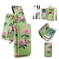 thumbnail image 1 of Multifunctional Wallet Case For iPhone 6 / 6S with RFID Blocking Card Slots,Detachable Purse Soft PU Leather Magnetic Snap Hand Strap Zipper Pocket Cute Flower Case with Carabiners,Green, 1 of 14